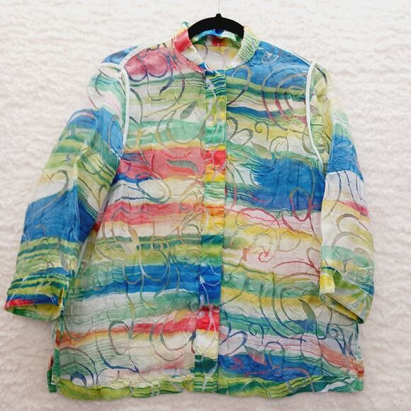 Blouse Size 8P Rainbow Stripe Abstract Sheer Textured Whimsycore Artsy Bold Y2K - Picture 10 of 13